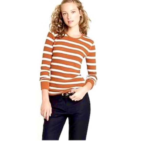 J.crew Striped Waffle Knit Long Sleeve Thermal Shirt Rustic Orange Style 58407 - Picture 10 of 10